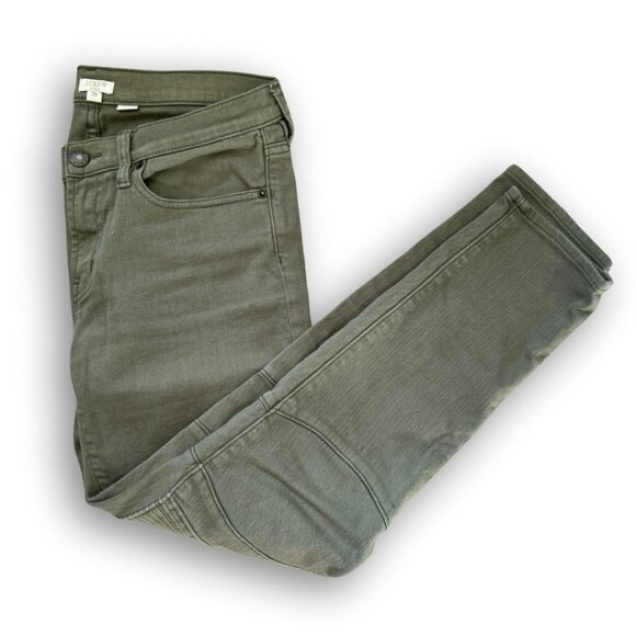 J. Crew Frankie Moto Style Skinny Stretch Denim Jeans in Olive Green Size 10 - Picture 3 of 3